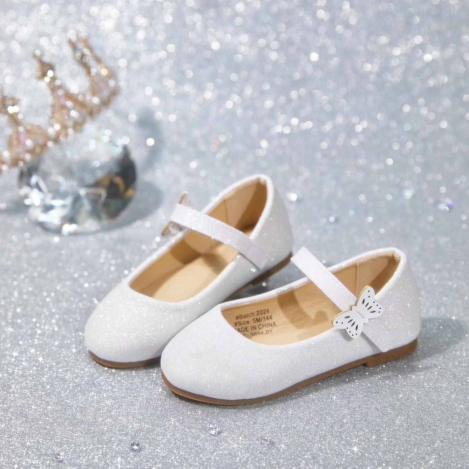 imageKolan Toddler Little Girls Mary Jane Ballet Flat Dress ShoesKh21 Glitter White