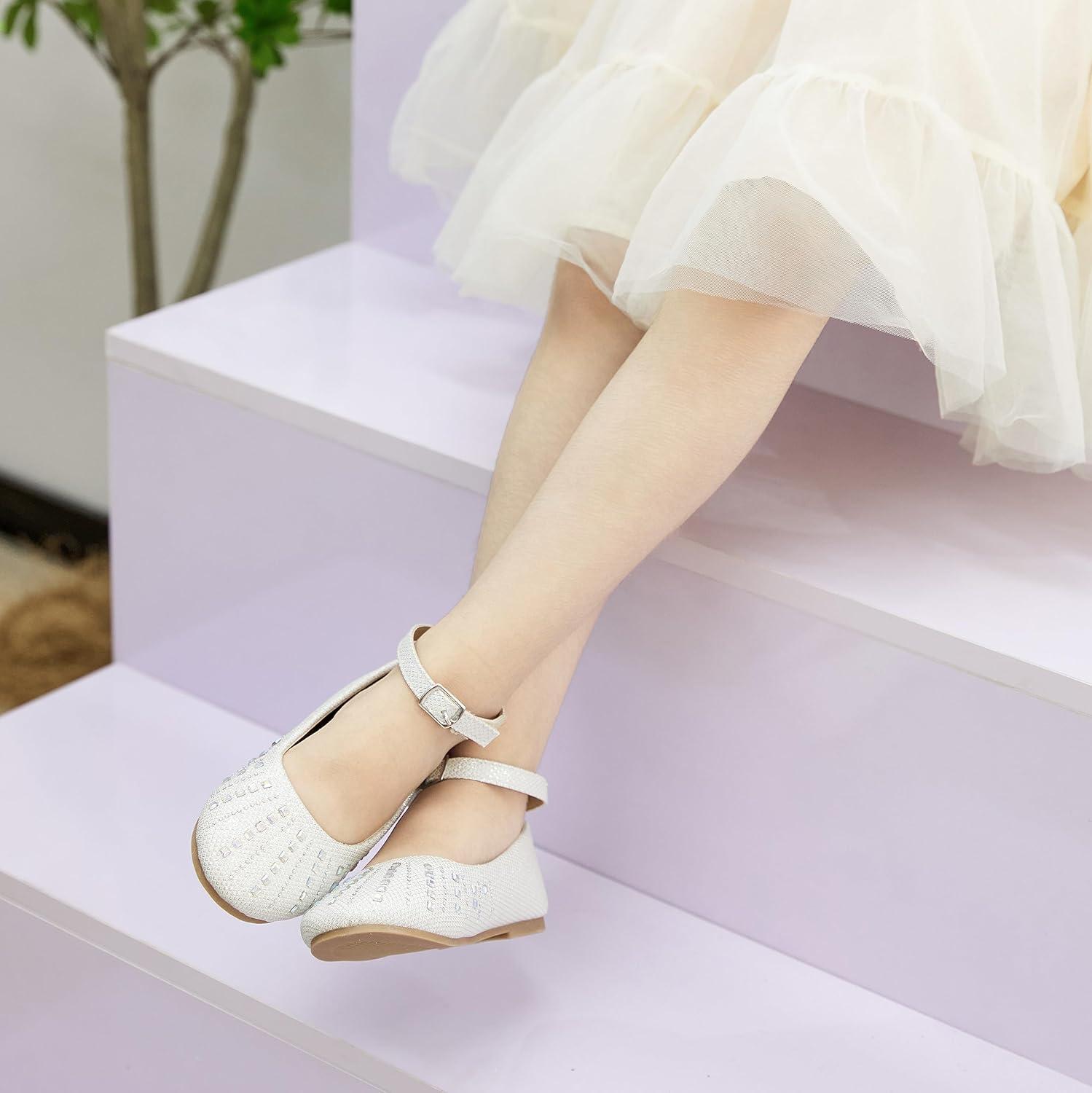 imageKolan Toddler Little Girls Mary Jane Ballet Flat Dress ShoesKh21white