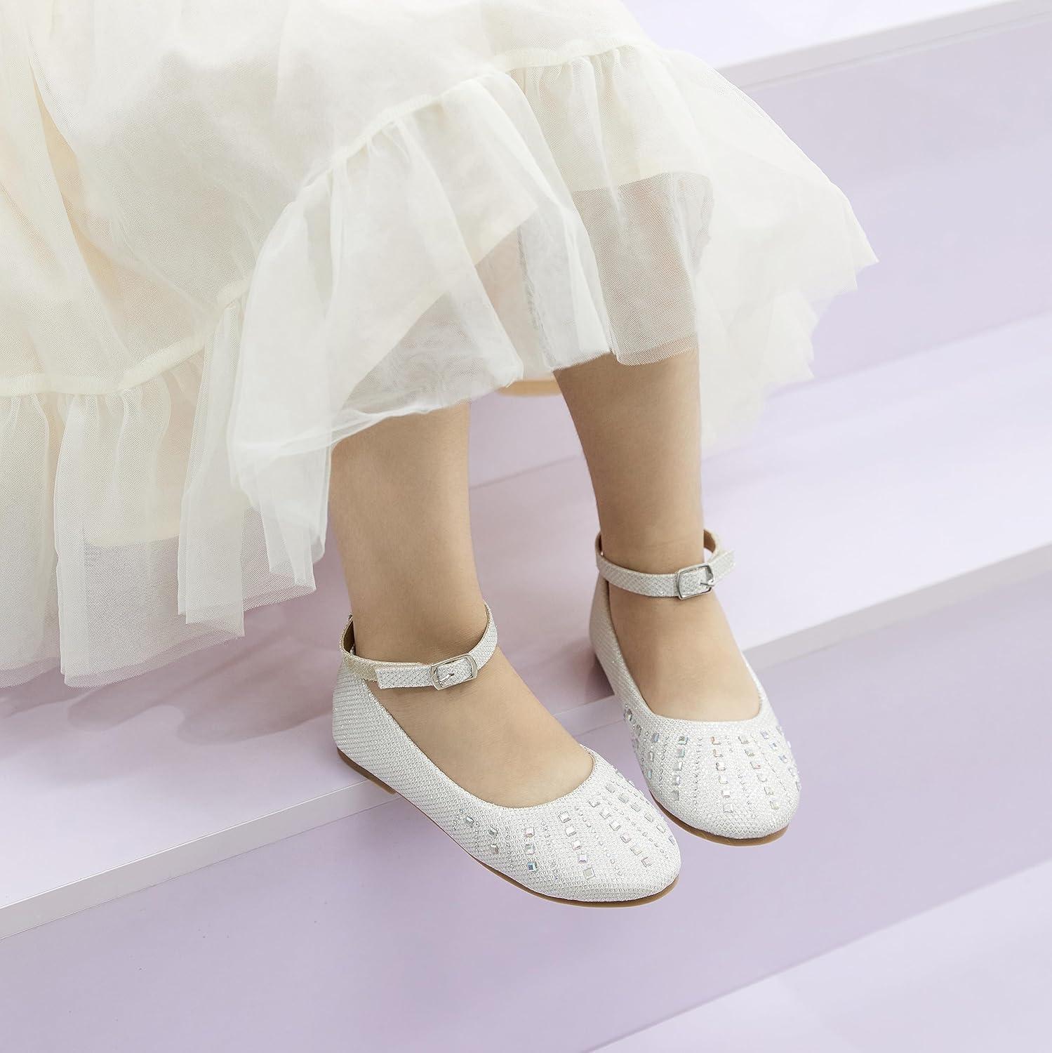 imageKolan Toddler Little Girls Mary Jane Ballet Flat Dress ShoesKh21white