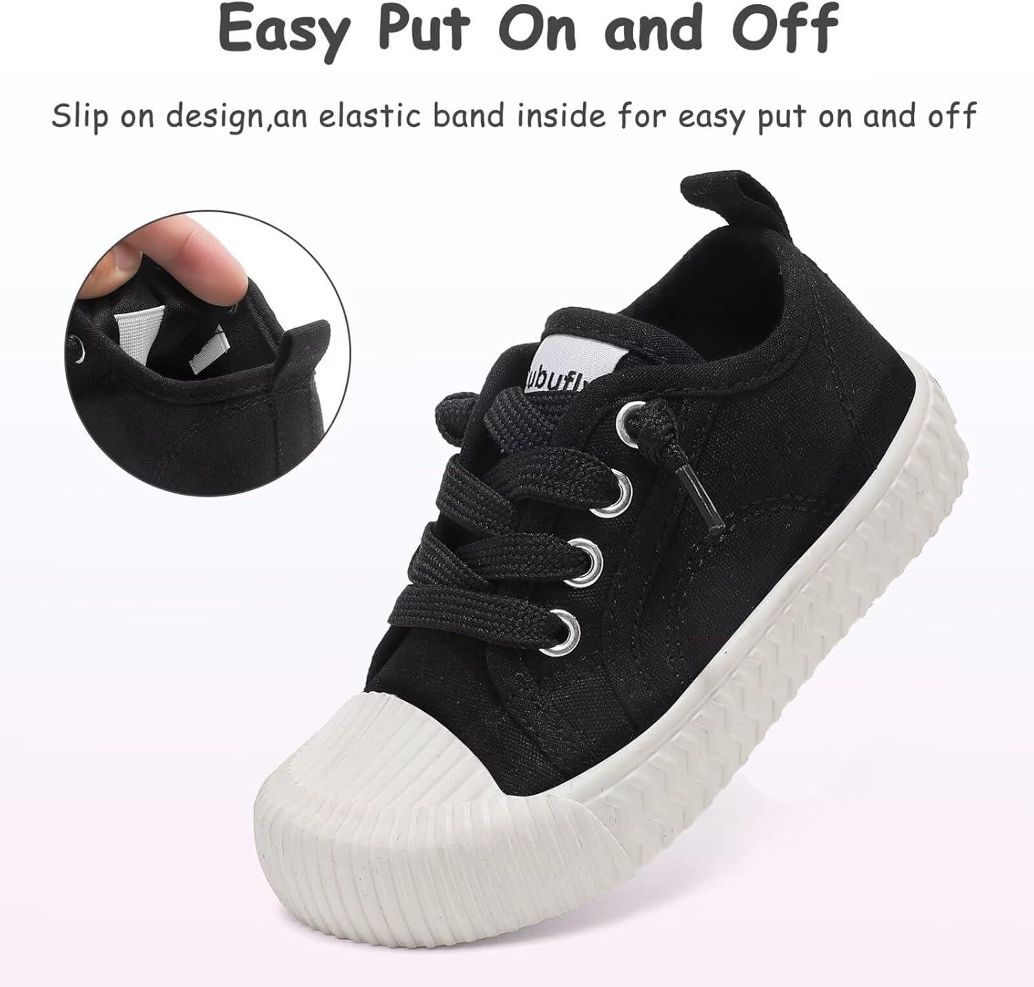 imageToddler Shoes Boys Girls Slip On Canvas SneakersBlack