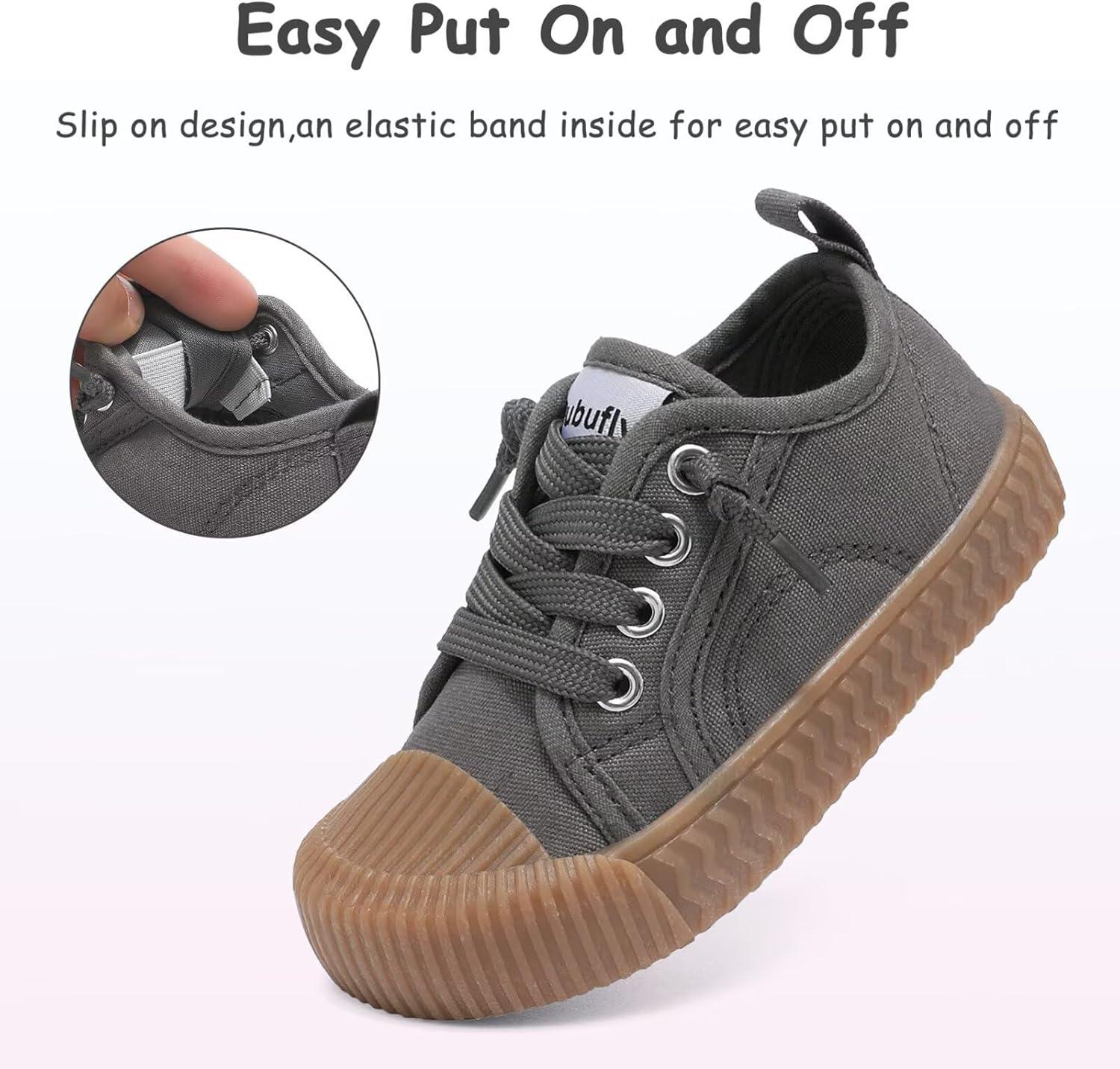 imageToddler Shoes Boys Girls Slip On Canvas SneakersGrey