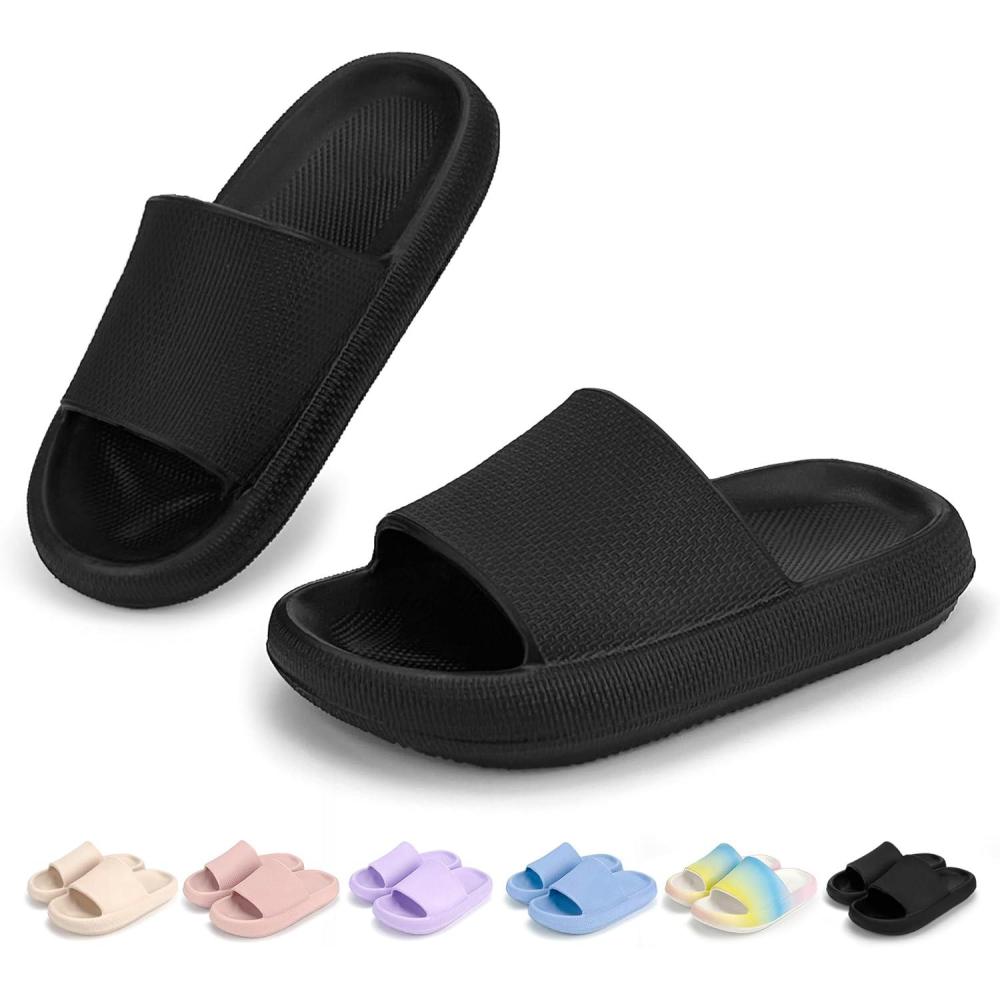 imageCubufly Cloud Slides for KidsBoys Girls Shower Slippers Slip on SandalsNonSlip Open Toe Pillow Slippers SandalsQuick Drying Summer Beach Pool ShoesBlack