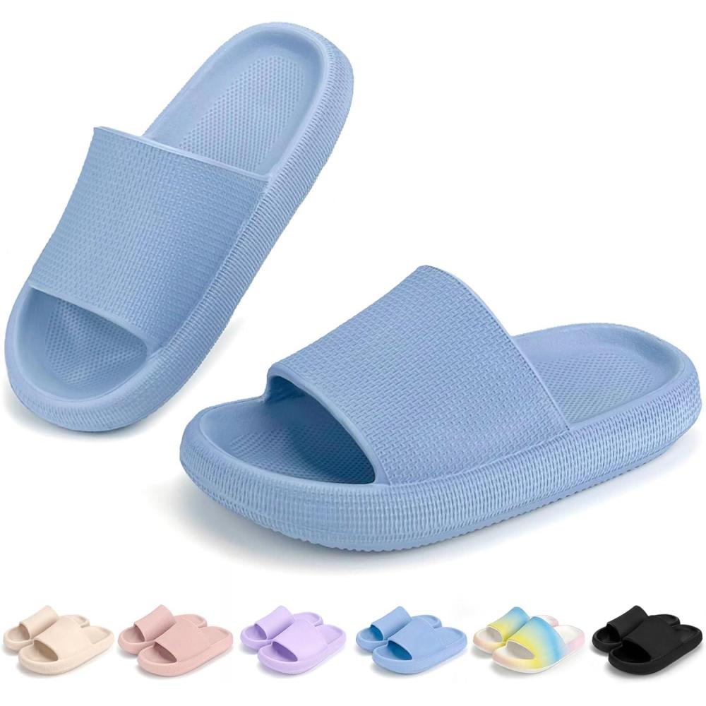 imageCubufly Cloud Slides for KidsBoys Girls Shower Slippers Slip on SandalsNonSlip Open Toe Pillow Slippers SandalsQuick Drying Summer Beach Pool ShoesHazeblue
