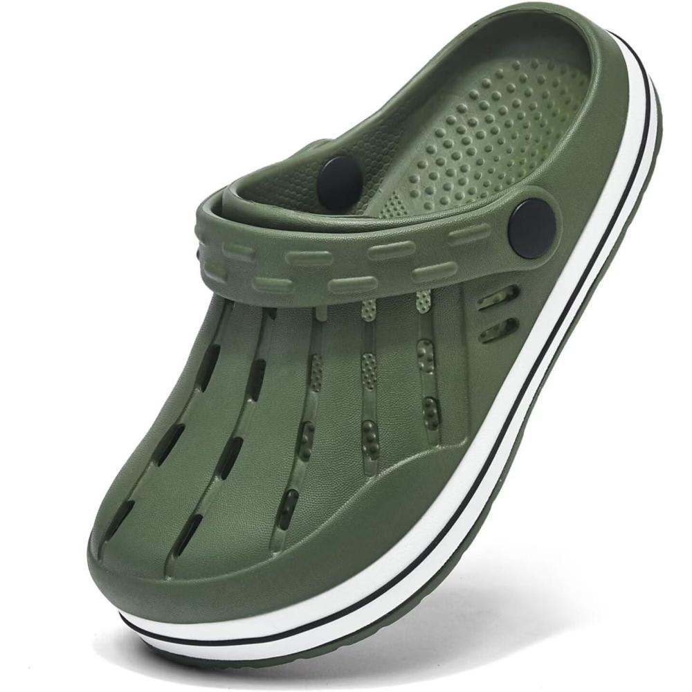 imageCubufly Kids Garden Shoes Boys Girls Glitter Stripe Band Clogs Toddler Slip On Water Sandals Children Beach Pool SlipperArmy Green