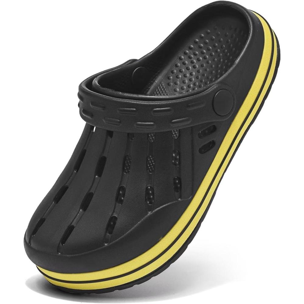 imageCubufly Kids Garden Shoes Boys Girls Glitter Stripe Band Clogs Toddler Slip On Water Sandals Children Beach Pool SlipperBlack