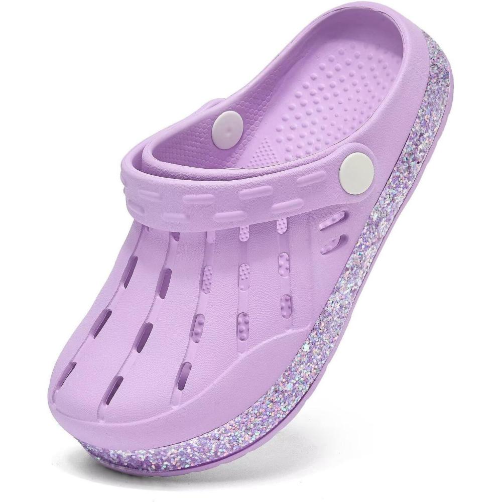 imageCubufly Kids Garden Shoes Boys Girls Glitter Stripe Band Clogs Toddler Slip On Water Sandals Children Beach Pool SlipperPurple