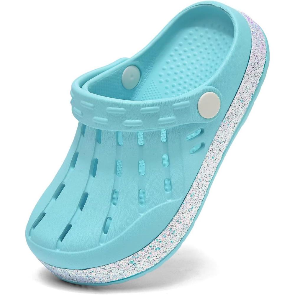 imageCubufly Kids Garden Shoes Boys Girls Glitter Stripe Band Clogs Toddler Slip On Water Sandals Children Beach Pool SlipperWater Blue