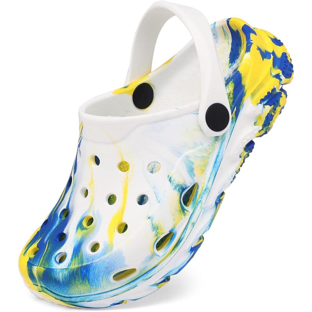 imageCubufly Toddler Kids Clogs Garden Shoes for Boys Girls Marbled Tie Dye Water Shoes Slip on SandalsBlueYellow