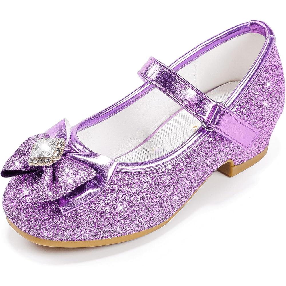 imageFurdeour Girls Dress Shoes Mary Jane Wedding Flower Bridesmaids Heels Glitter Princess Shoes for Kids ToddlerRapunzel Purple