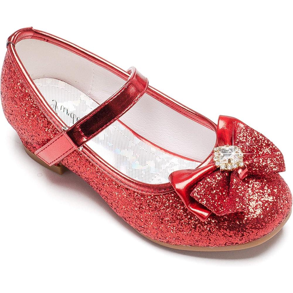 imageFurdeour Girls Dress Shoes Mary Jane Wedding Flower Bridesmaids Heels Glitter Princess Shoes for Kids ToddlerRed