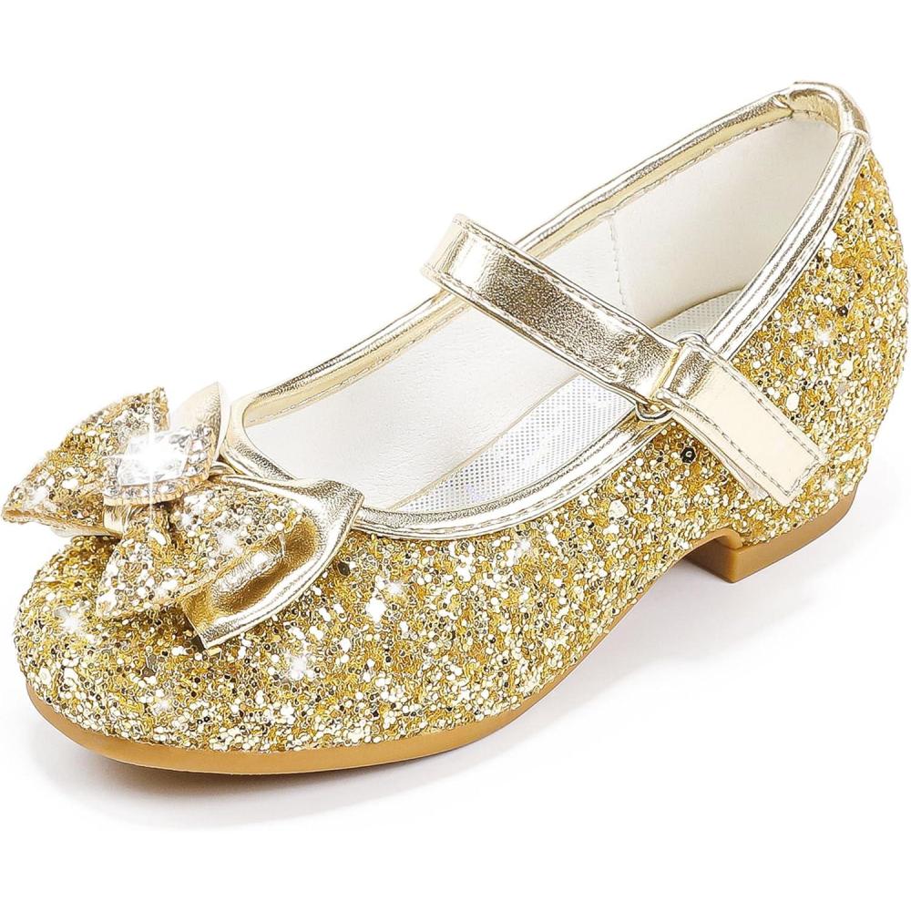 imageFurdeour Girls Dress Shoes Mary Jane Wedding Flower Bridesmaids Heels Glitter Princess Shoes for Kids ToddlerSequins Gold