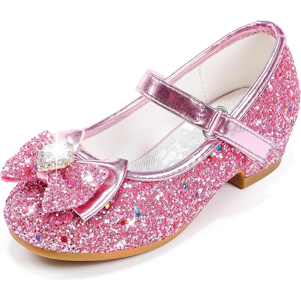 imageFurdeour Girls Dress Shoes Mary Jane Wedding Flower Bridesmaids Heels Glitter Princess Shoes for Kids ToddlerSequins Pink