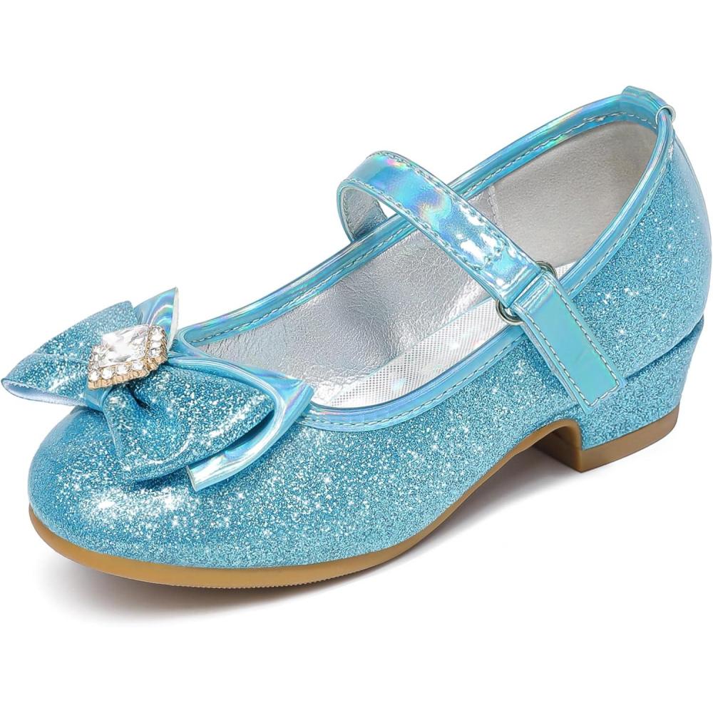 imageFurdeour Girls Dress Shoes Mary Jane Wedding Flower Bridesmaids Heels Glitter Princess Shoes for Kids ToddlerShiny Blue