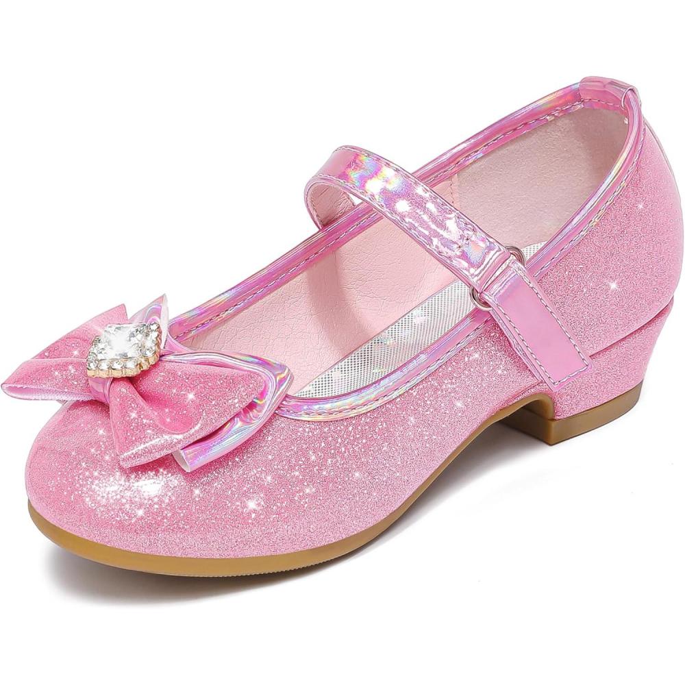 imageFurdeour Girls Dress Shoes Mary Jane Wedding Flower Bridesmaids Heels Glitter Princess Shoes for Kids ToddlerShiny Pink