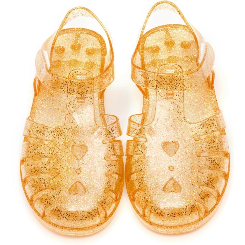 imageGirls Jelly Sandals Summer Costume Princess Dress Flat Breathable Waterproof Fisherman Gladiator Shoes For Girl Closed Toe Beach FlatSandals For Toddler Little Kid Big KidsGlitter Gold