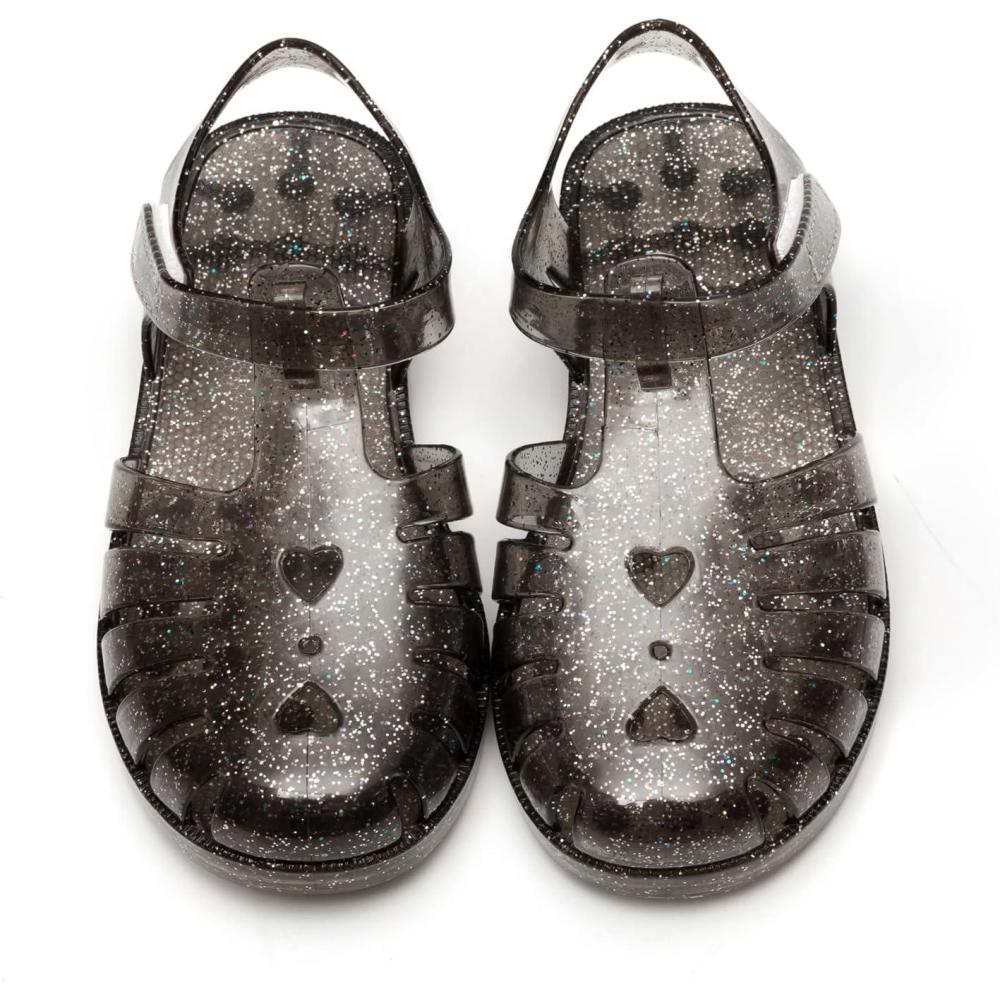 imageGirls Jelly Sandals Summer Costume Princess Dress Flat Breathable Waterproof Fisherman Gladiator Shoes For Girl Closed Toe Beach FlatSandals For Toddler Little Kid Big KidsGlitter Black