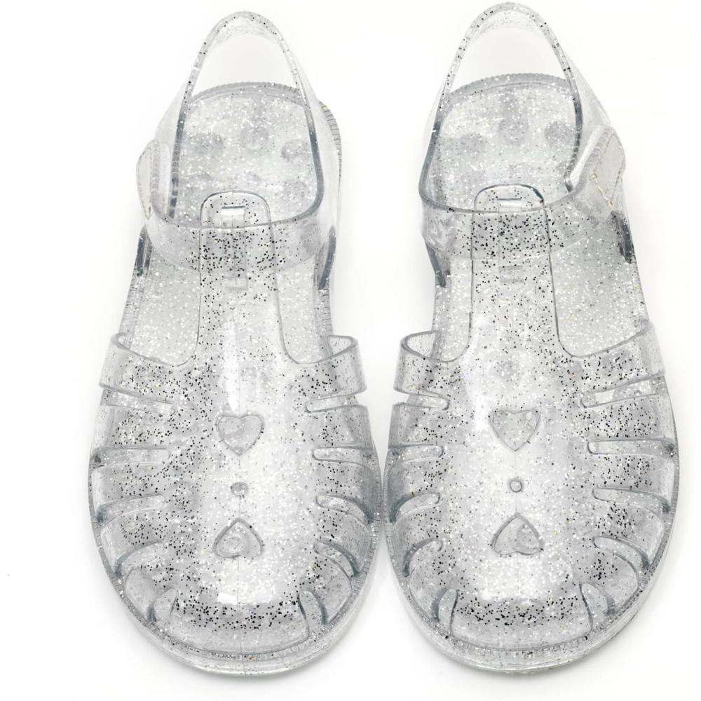 imageGirls Jelly Sandals Summer Costume Princess Dress Flat Breathable Waterproof Fisherman Gladiator Shoes For Girl Closed Toe Beach FlatSandals For Toddler Little Kid Big KidsGlitter Clear