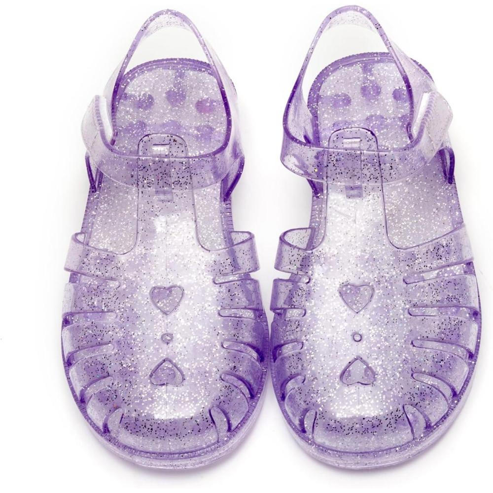 imageGirls Jelly Sandals Summer Costume Princess Dress Flat Breathable Waterproof Fisherman Gladiator Shoes For Girl Closed Toe Beach FlatSandals For Toddler Little Kid Big KidsGlitter Purple