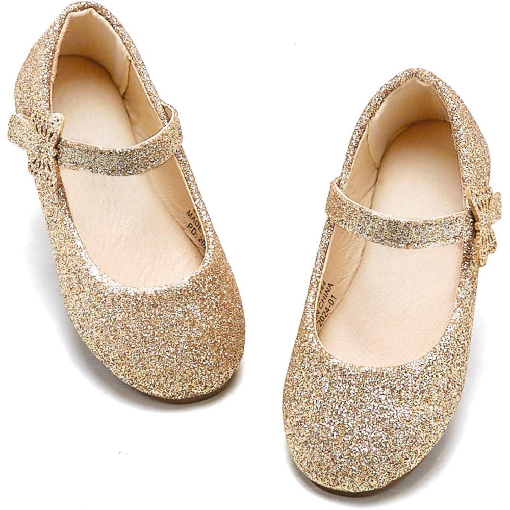 imageKolan Toddler Little Girls Mary Jane Ballet Flat Dress ShoesKh21 Glitter Gold
