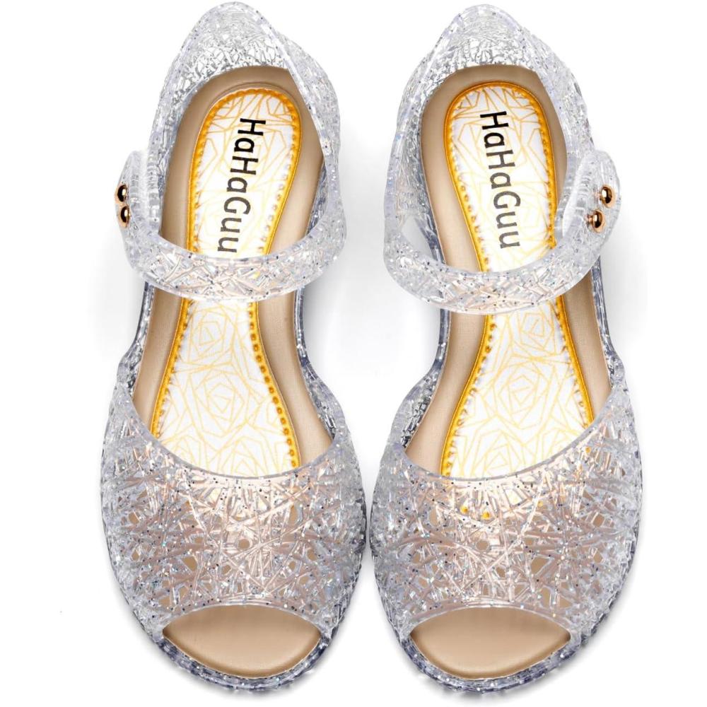 imagePrincess Jelly Flats Shoes Girls Birthday Party Heels Snow Queen Cosplay Costumes Dress Up Sandals for Toddler Little Girls Big KidsOpentoeClear