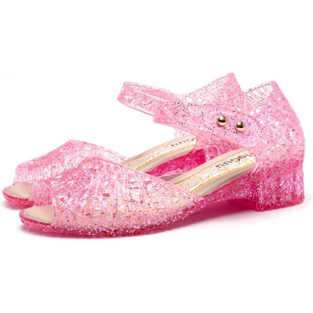 imagePrincess Jelly Flats Shoes Girls Birthday Party Heels Snow Queen Cosplay Costumes Dress Up Sandals for Toddler Little Girls Big KidsOpentoePink