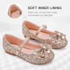 Furdeour Chaussures de mariée pour filles, Mary Jane avec fleurs pour les petites princesses, escarpins glitter pour enfant et bébé (Sequin Champagne)