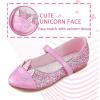 Chaussures de mariée et de fête pour filles Furdeour – Mary Janes avec fleurs, brillantes et en daim (rose licorne)