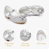 Souliers de princesse en fourrure pour filles, chaussures de mariée Mary Jane, escarpins décorés de fleurs pour demoiselles d&rsquo;honneur et enfants (argenté)