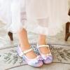 Furdeour Girls Dress Shoes Mary Jane Wedding Flower Bridesmaids Heels Glitter Princess Shoes for Kids Toddler(Starry Purple)
