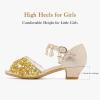 Furdeour Sparkly Girls Robe Chaussures Princesse Chaussures Haut Talons Peep Toe Bas Talon Glitter Petit-fils Big Kid Wedding Party (Goldsequins)