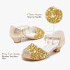 Furdeour Sparkly Girls Robe Chaussures Princesse Chaussures Haut Talons Peep Toe Bas Talon Glitter Petit-fils Big Kid Wedding Party (Goldsequins)