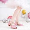 Furdeour Sparkly Girls Robe Chaussures Princesse Chaussures Haut Talons Peep Toe Bas Talon Glitter Petit-fils Big Kid Wedding Party (Pink Brillant)