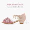 Furdeour Sparkly Girls Robe Chaussures Princesse Chaussures Haut Talons Peep Toe Bas Talon Glitter Petit-fils Big Kid Wedding Party (Pinksequins)