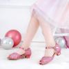 Furdeour Sparkly Girls Robe Chaussures Princesse Chaussures Haut Talons Peep Toe Bas Talon Glitter Petit-fils Big Kid Wedding Party (Shiny Rose)