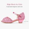 Furdeour Sparkly Girls Robe Chaussures Princesse Chaussures Haut Talons Peep Toe Bas Talon Glitter Petit-fils Big Kid Wedding Party (Shiny Rose)