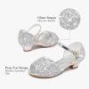 Furdeour Sparkly Girls Robe Chaussures Princesse Chaussures Haut Talons Peep Toe Bas Talon Glitter Petit-fils Big Kid Wedding Party (Shiny Silver)