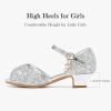 Furdeour Sparkly Girls Robe Chaussures Princesse Chaussures Haut Talons Peep Toe Bas Talon Glitter Petit-fils Big Kid Wedding Party (Shiny Silver)