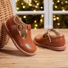 Kolan Todder Petites filles Oxford Chaussures Mary Jane T-Strap Uniforme d&rsquo;école Robe de soirée Chaussures plates (Ke04-brun)