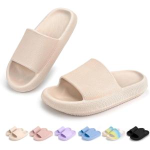 Cubufly Cloud Slides for Kids丨Boys Girls Shower Slippers Slip on Sandals丨Non-Slip Open Toe Pillow Slippers Sandals丨Quick Drying Summer Beach Pool Shoes(Beige)