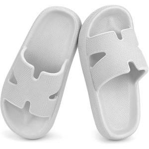 Cubufly Cloud Slides for Kids丨Boys Girls Shower Slippers Slip on Sandals丨Non-Slip Open Toe Pillow Slippers Sandals丨Quick Drying Summer Beach Pool Shoes(Grey)