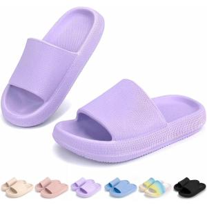 Cubufly Cloud Slides for Kids丨Boys Girls Shower Slippers Slip on Sandals丨Non-Slip Open Toe Pillow Slippers Sandals丨Quick Drying Summer Beach Pool Shoes(Purple)