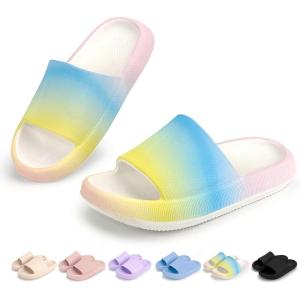 Cubufly Cloud Slides for Kids丨Boys Girls Shower Slippers Slip on Sandals丨Non-Slip Open Toe Pillow Slippers Sandals丨Quick Drying Summer Beach Pool Shoes(Rainbow)