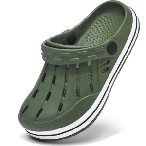 Cubufly Kids Garden Shoes Boys Girls Glitter Stripe Band Clogs Toddler Slip On Water Sandals Children Beach Pool Slipper(Army Green)