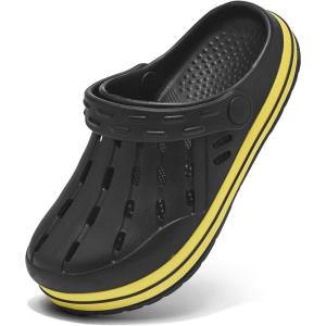 Cubufly Kids Garden Shoes Boys Girls Glitter Stripe Band Clogs Toddler Slip On Water Sandals Children Beach Pool Slipper(Black)