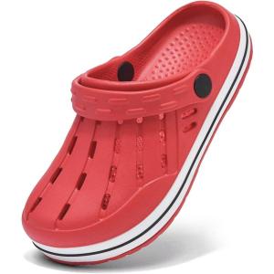 Cubufly Kids Garden Shoes Boys Girls Glitter Stripe Band Clogs Toddler Slip On Water Sandals Children Beach Pool Slipper(Red)