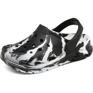 Cubufly Toddler Kids Clogs Garden Shoes for Boys Girls Marbled Tie Dye Water Shoes Slip on Sandals(Black/White)