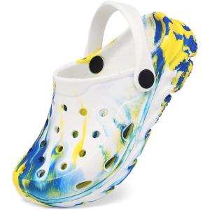 Cubufly Toddler Kids Clogs Garden Shoes for Boys Girls Marbled Tie Dye Water Shoes Slip on Sandals(Blue/Yellow)