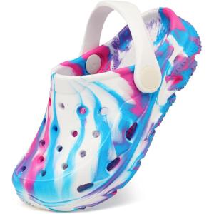 Cubufly Toddler Kids Clogs Garden Shoes for Boys Girls Marbled Tie Dye Water Shoes Slip on Sandals(Purple/White)