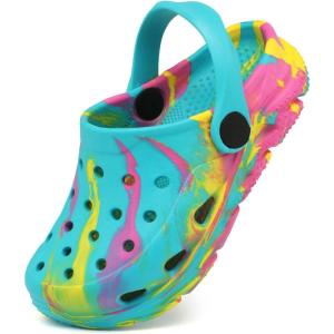 Cubufly Toddler Kids Clogs Garden Shoes for Boys Girls Marbled Tie Dye Water Shoes Slip on Sandals(Waterblue/Pink)