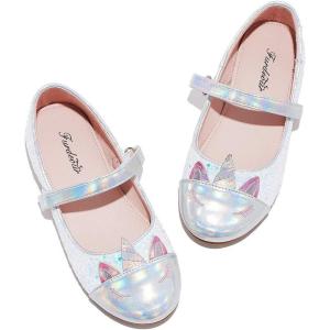 Furdeour Girls Dress Shoes Mary Jane Flower Wedding Party Bridesmaids Shoes Glitter Princess Ballet Flats for Kid Toddler(Unicorn-white)